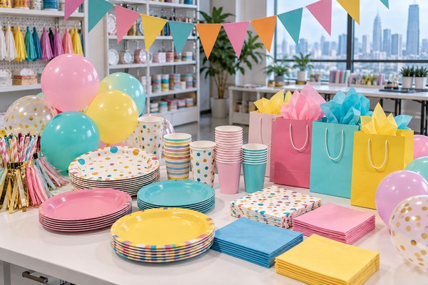 birthday party supplies wholesale sample and quality review in a Shenzhen party supplies factory
