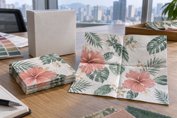 custom party napkins wholesale sample and quality review in a Shenzhen party supplies factory