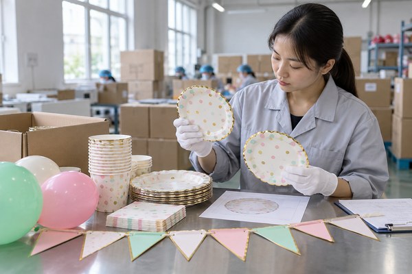 party supplies manufacturer sample and quality review in a Shenzhen party supplies factory