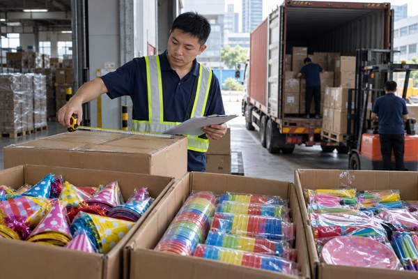 party supplies shipment inspection sample and quality review in a Shenzhen party supplies factory
