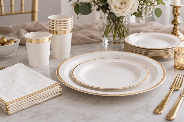 wedding disposable tableware wholesale sample and quality review in a Shenzhen party supplies factory